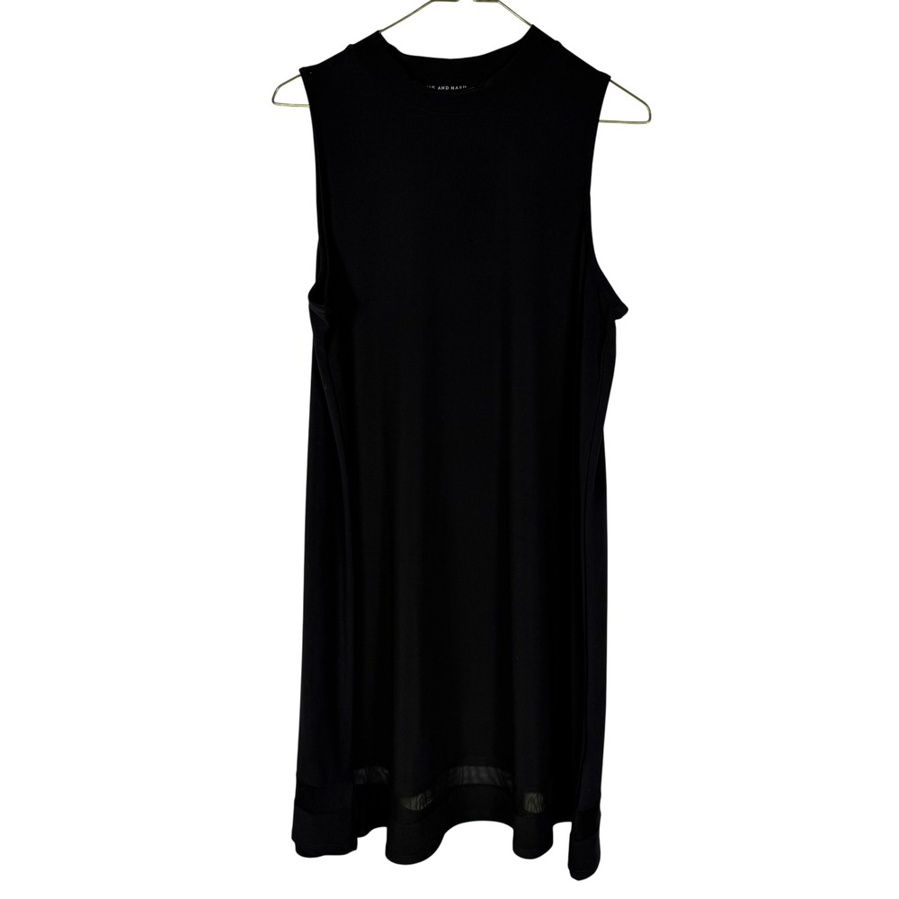 Nik and Nash Minimalist Mesh Hem Womens Sleeveless Shift Dress Black Jersey